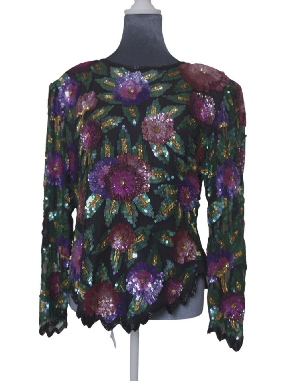 Laurence Kazar Sequin Silk Floral Blouse Vintage L Party Top India